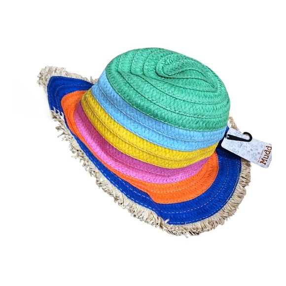 Mudd striped rainbow multicolored‎ straw raffia fedora hat new main image 6
